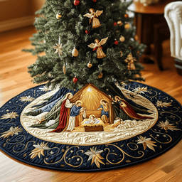 Nativity Scene Quilted Tree Skirt Beautiful Christmas Home Merch