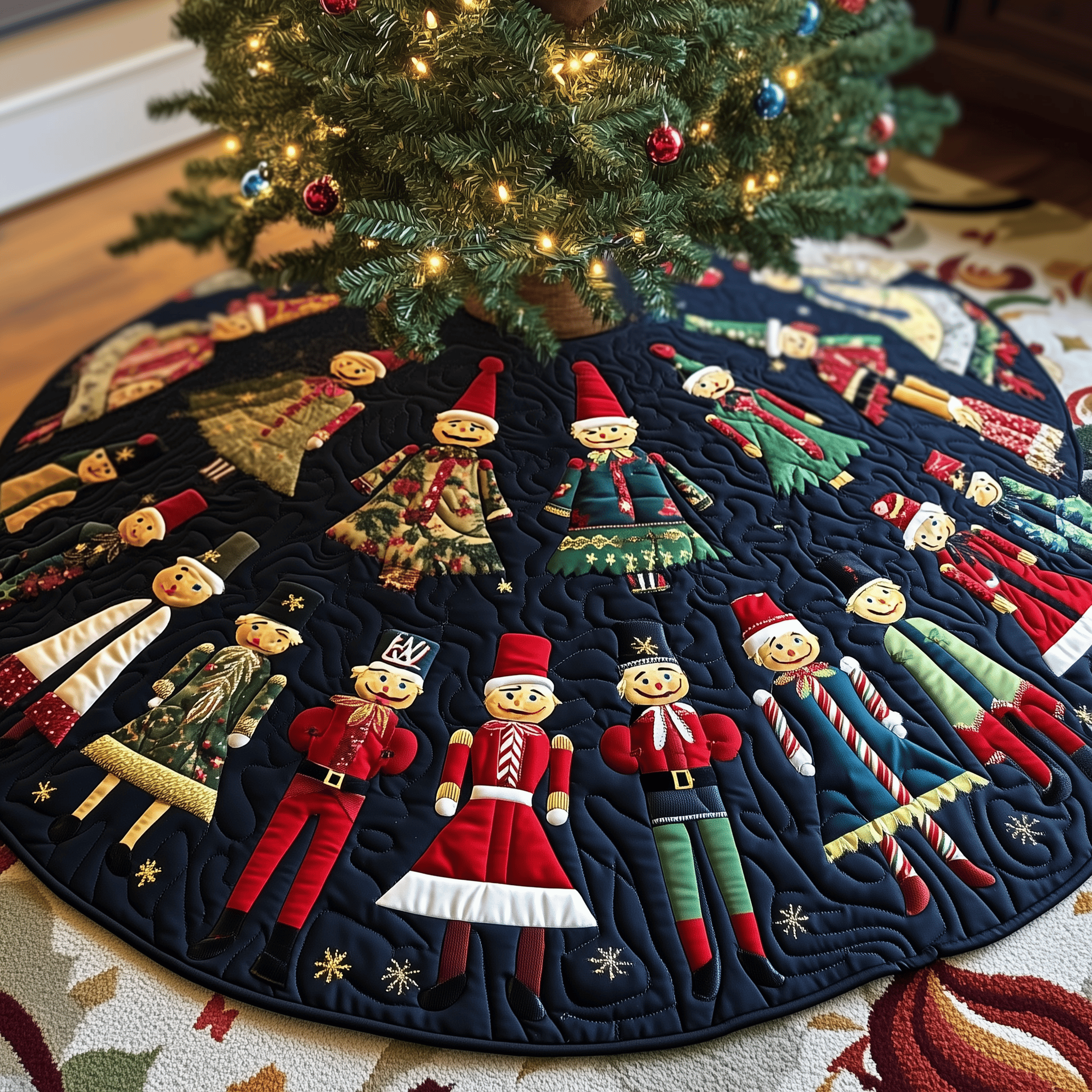 Nutcrackers Quilted Tree Skirt Cozy Home Decor Gift Merch