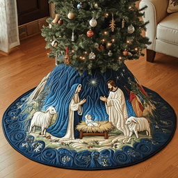 Nativity Scene Quilted Tree Skirt Joyful Holiday Season Gift Merch
