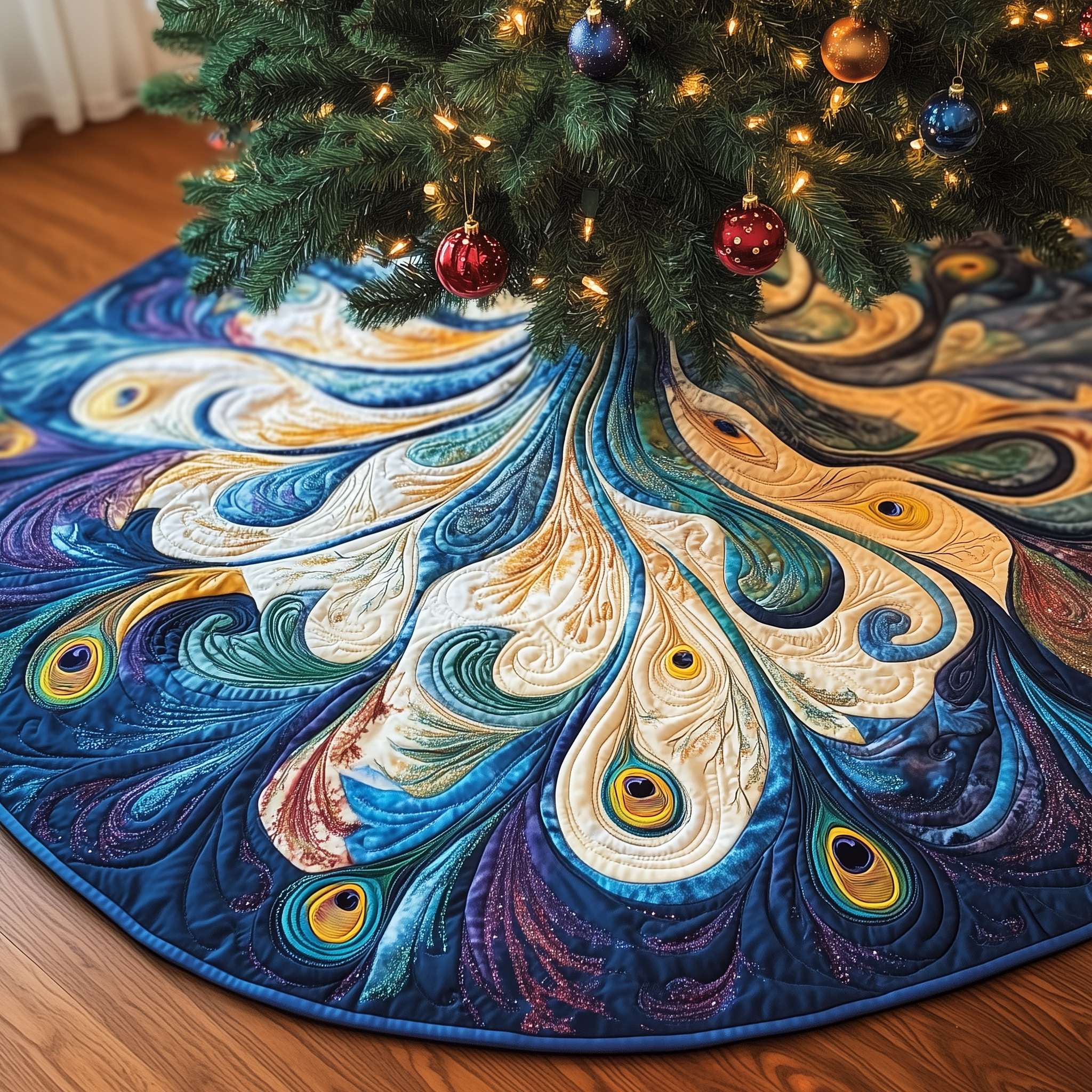 Peacock Quilted Tree Skirt Lovely Mother�s Day Gift Merch(1)