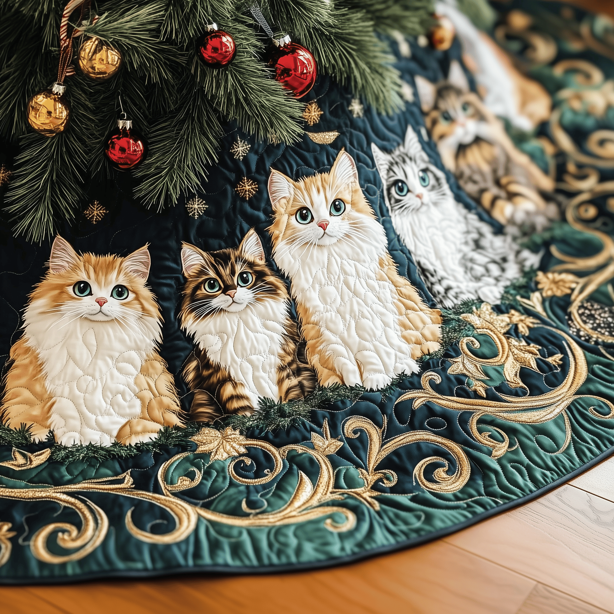 Festive Cat Quilted Tree Skirt Festive Tree Skirt Gift Choice