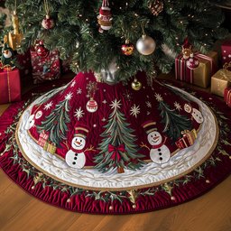 Snowman Lane Quilted Tree Skirt Lovely Gift Merch For Couples
