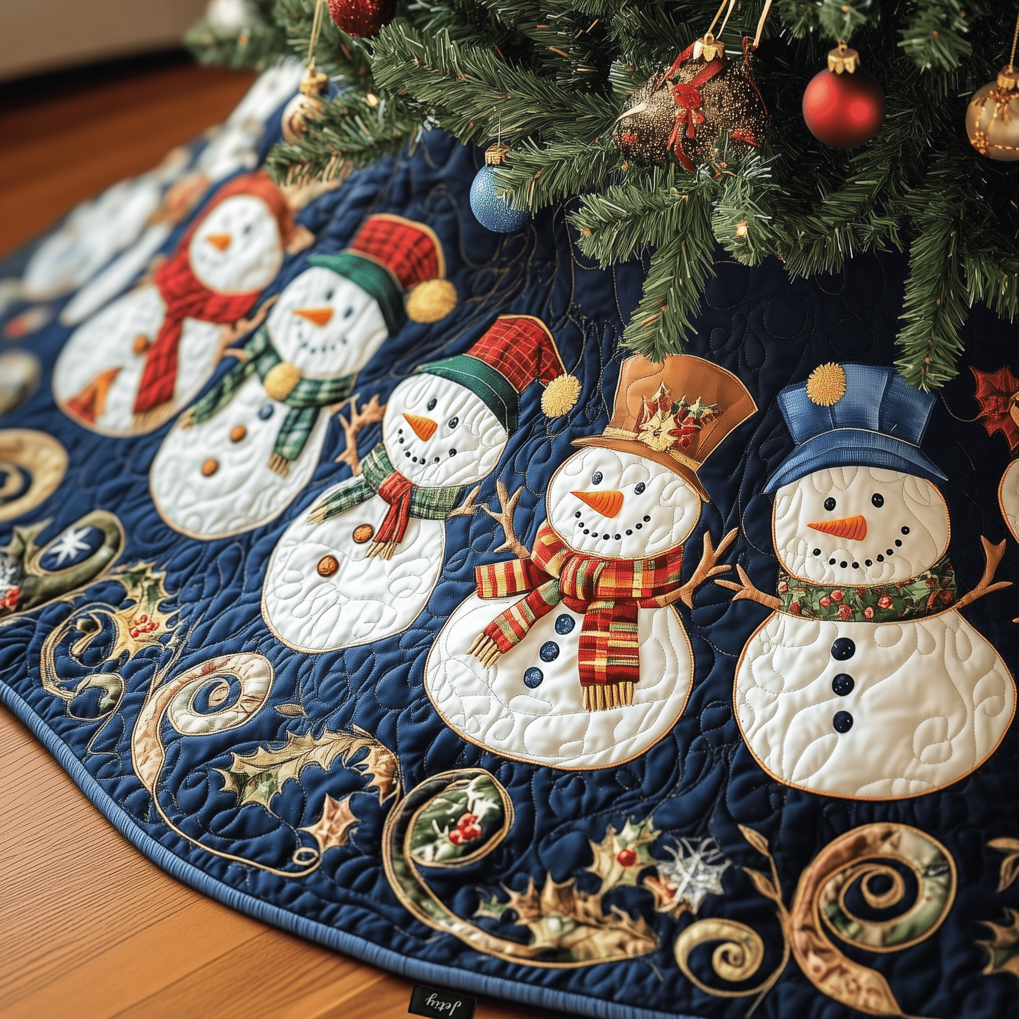 Festive Snowman Quilted Tree Skirt Thoughtful Valentine�s Day Gift Merch
