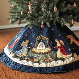 Nativity Scene Quilted Tree Skirt Warm Winter Home Merch