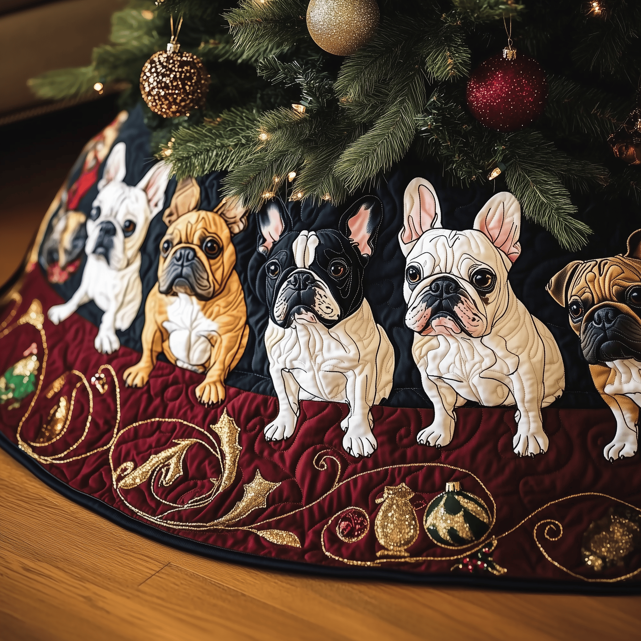Festive Bulldog Quilted Tree Skirt Perfect Tree Skirt Decoration Merch