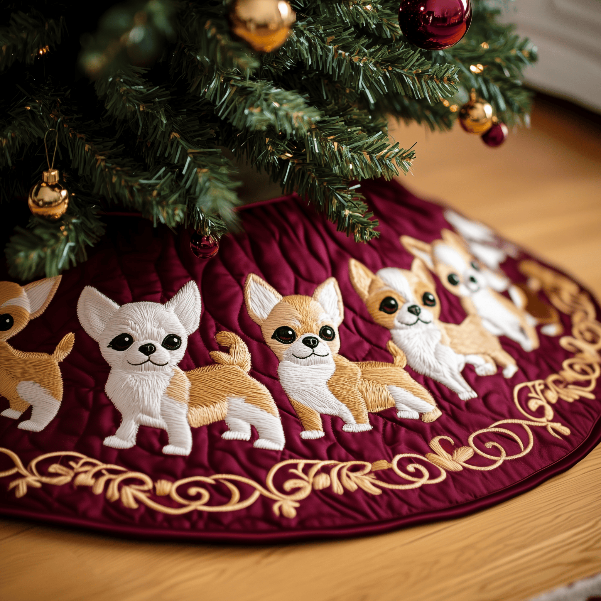 Joyful Christmas Chihuahua Quilted Tree Skirt Best New Year Gift Merch