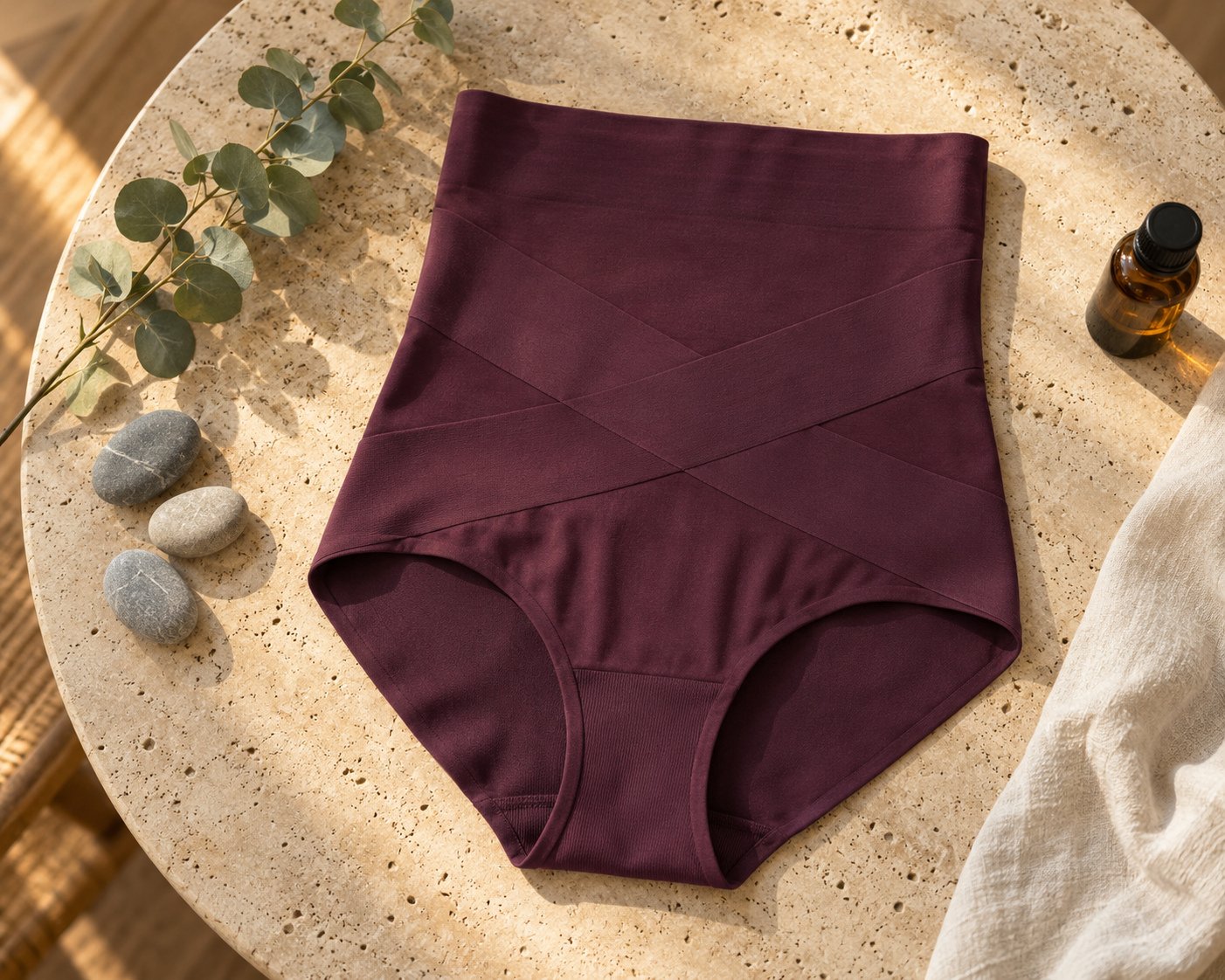 ILONOU Shape-Slip in Beere mit gekreuztem Band, Flatlay