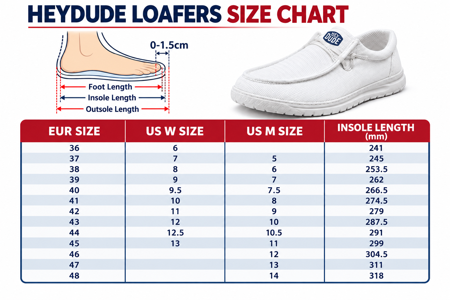 Loafer shoes size chart