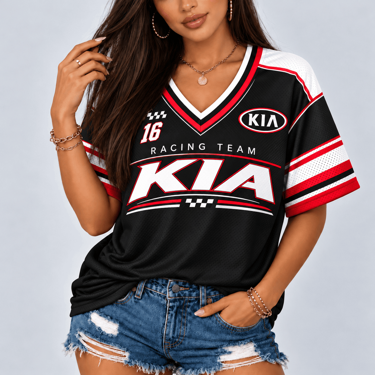 Kia Racing Team Heritage Stripe V-Neck Shirt