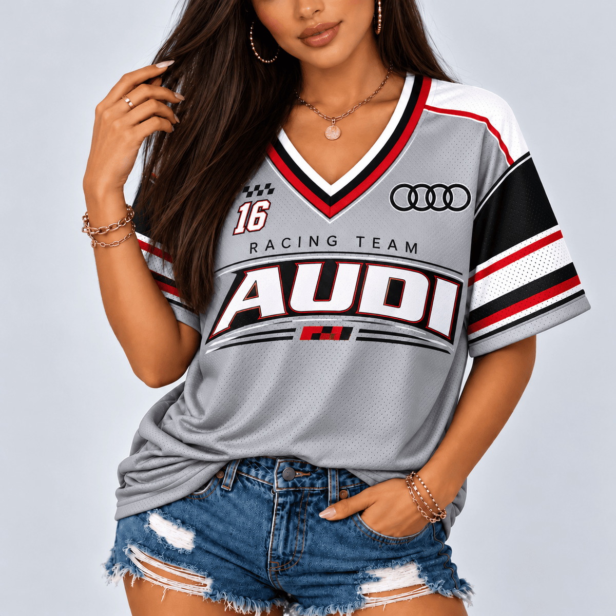 Audi Racing Team Heritage Stripe V-Neck Shirt