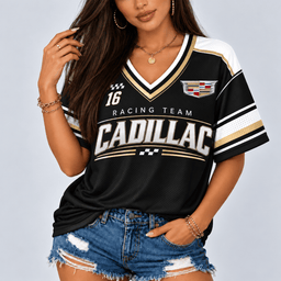 Cadillac Racing Team Heritage Stripe V-Neck Shirt