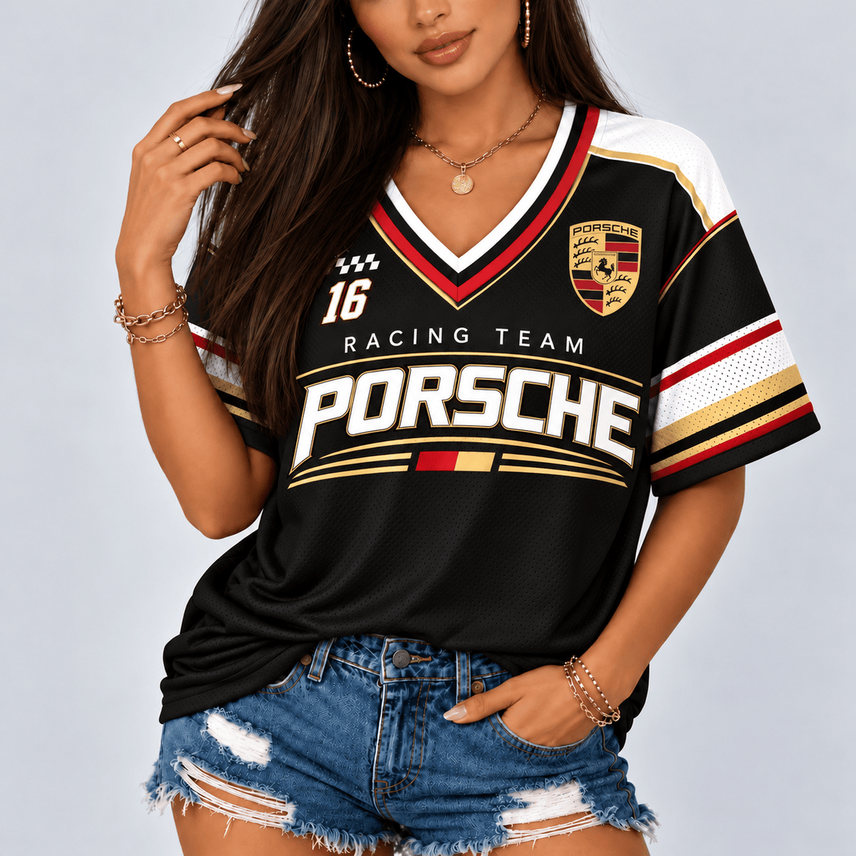 Porsche Racing Team Heritage Stripe V-Neck Shirt