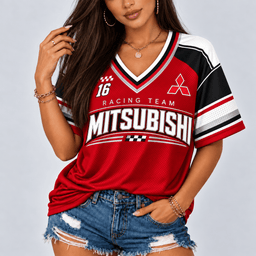 Mitsubishi Racing Team Heritage Stripe V-Neck Shirt