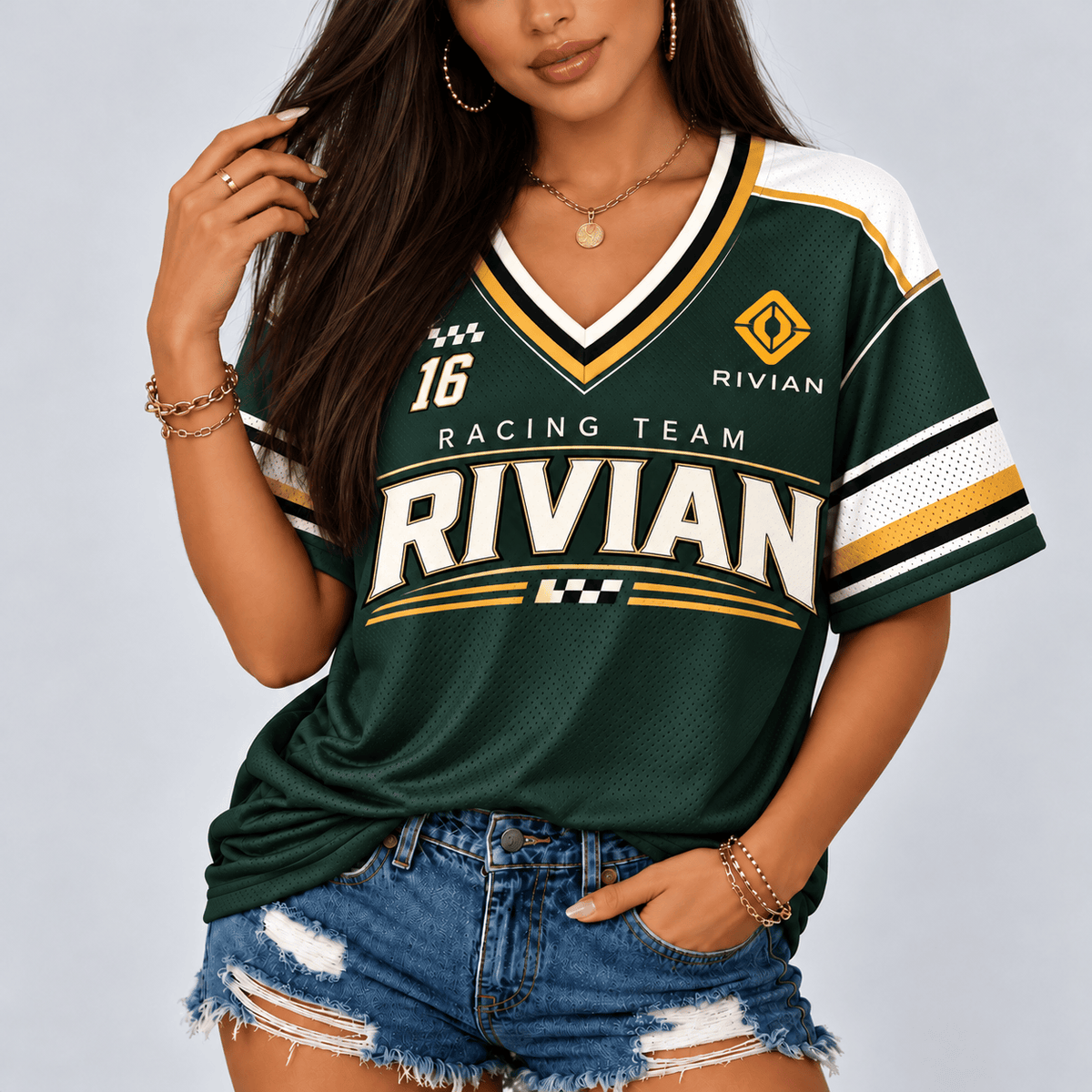 Rivian Racing Team Heritage Stripe V-Neck Shirt