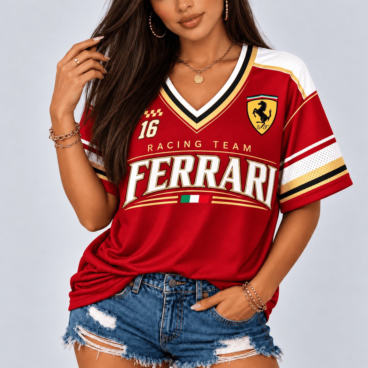 Ferrari Racing Team Heritage Stripe V-Neck Shirt