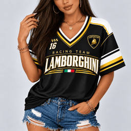Lamborghini Racing Team Heritage Stripe V-Neck Shirt