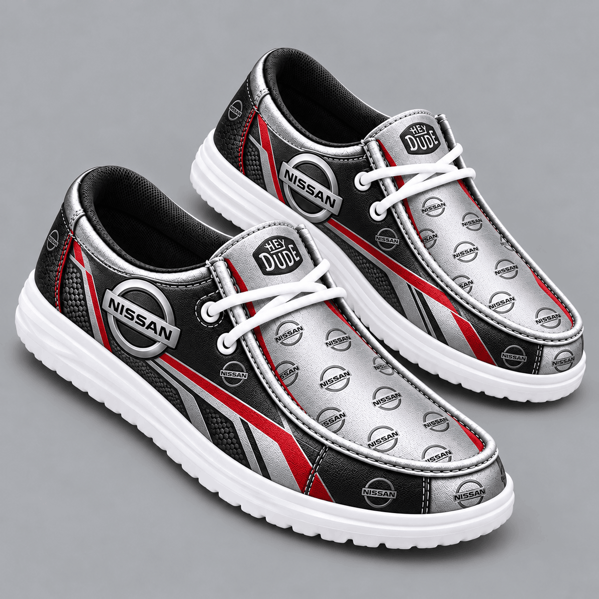 Nissan Premium Men's Luxury Geometric Monogram Pattern Hey Dude Style Casual Slip-On Loafers Lightweight Comfort Walking Shoes NDN cover