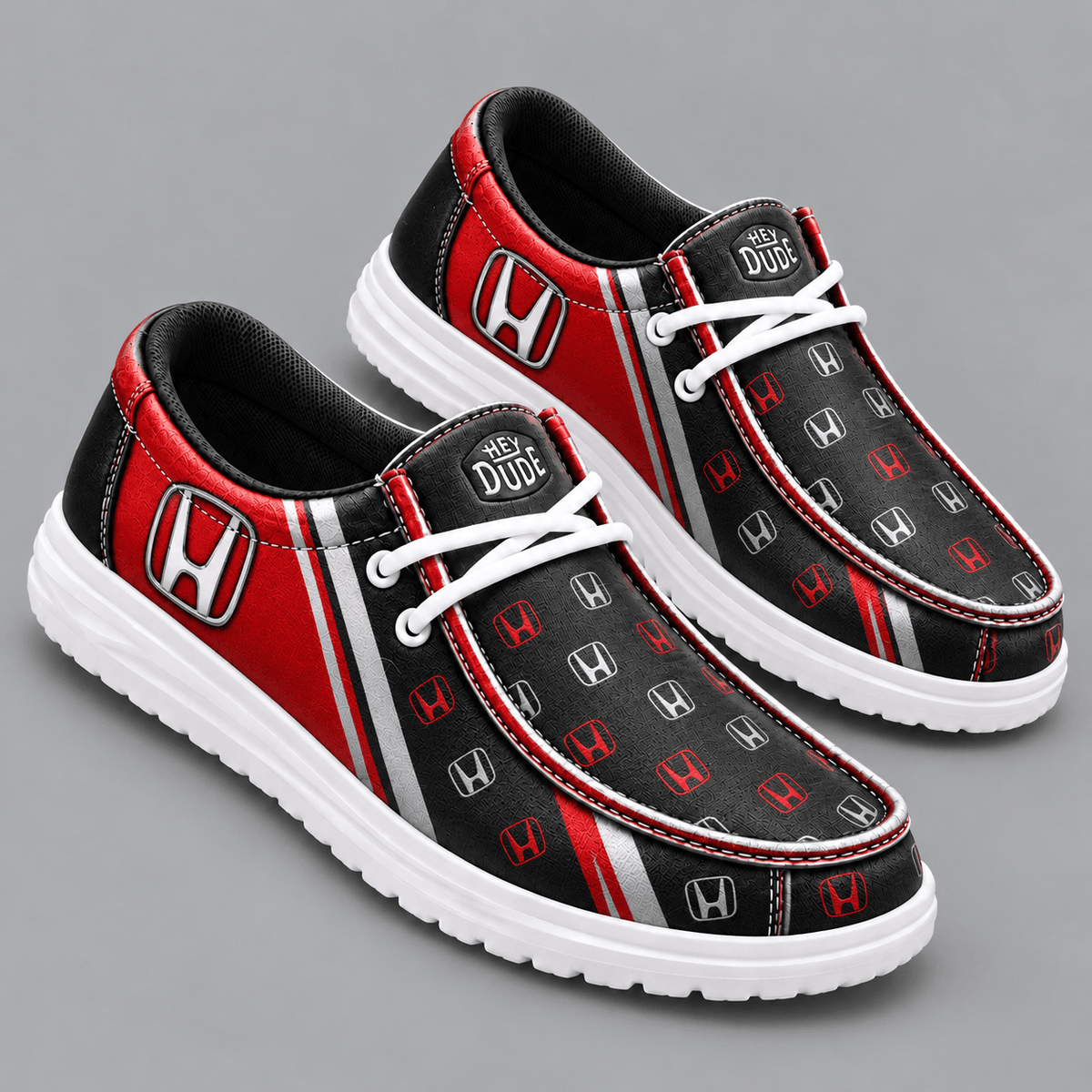 Honda Premium Men's Luxury Geometric Monogram Pattern Hey Dude Style Casual Slip-On Loafers Lightweight Comfort Walking Shoes NDN cover