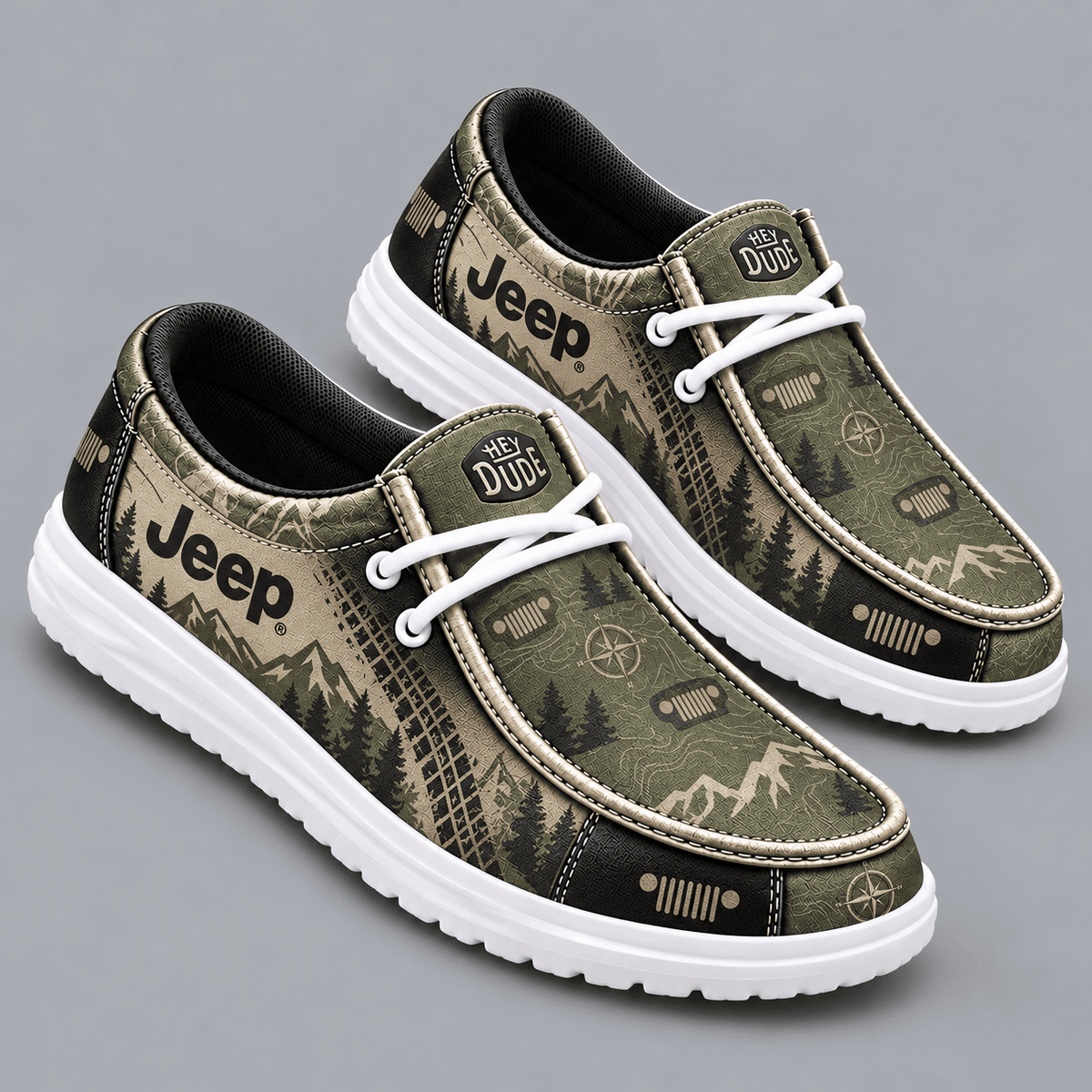 Jeep Premium Men's Luxury Geometric Monogram Pattern Hey Dude Style Casual Slip-On Loafers Lightweight Comfort Walking Shoes NDN cover