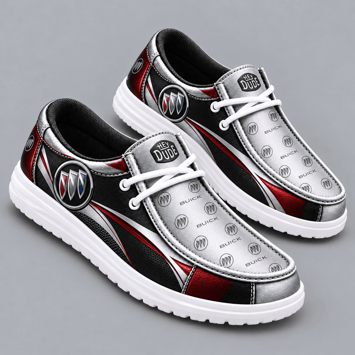 Buick Premium Men's Luxury Geometric Monogram Pattern Hey Dude Style Casual Slip-On Loafers Lightweight Comfort Walking Shoes NDN cover