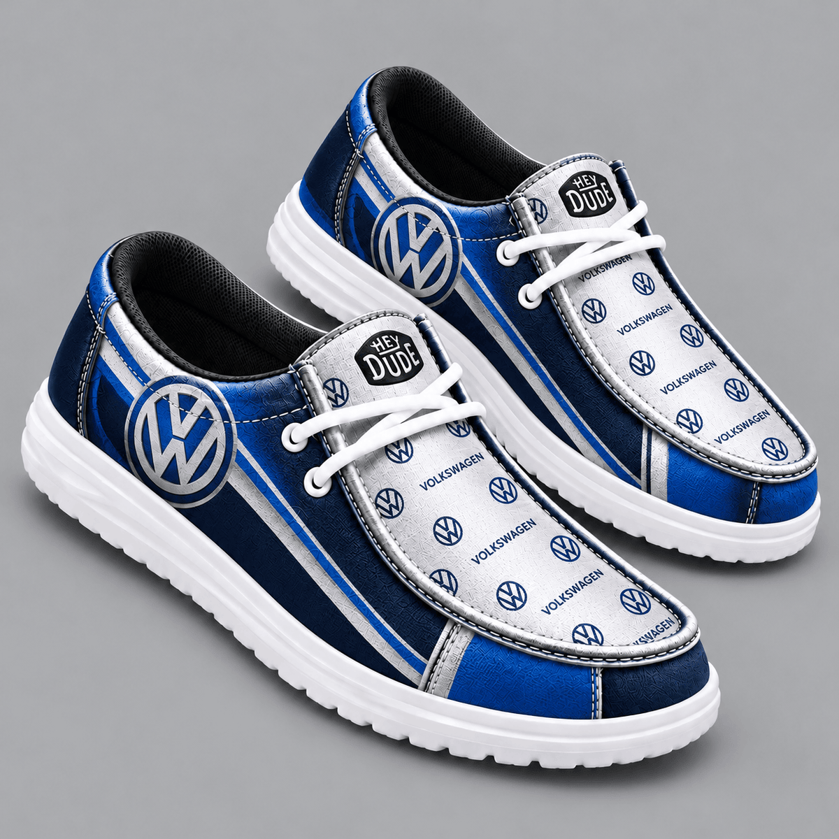 Volkswagen Premium Men's Luxury Geometric Monogram Pattern Hey Dude Style Casual Slip-On Loafers Lightweight Comfort Walking Shoes NDN cover