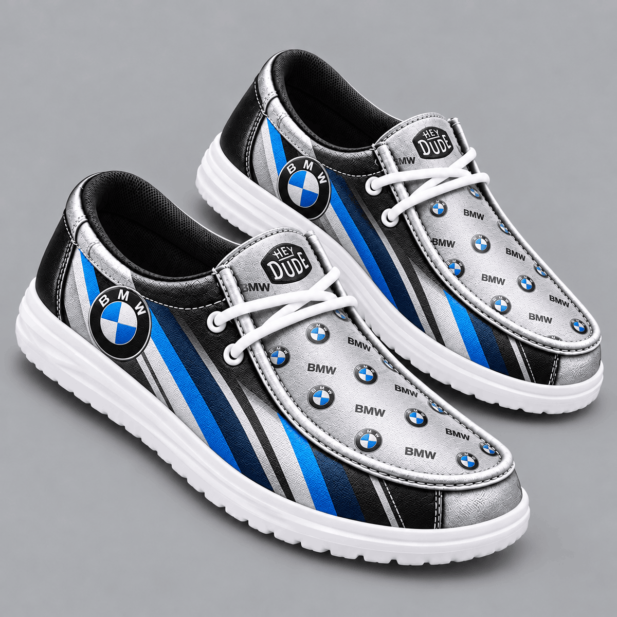 BMW Premium Men's Luxury Geometric Monogram Pattern Hey Dude Style Casual Slip-On Loafers Lightweight Comfort Walking Shoes NDN cover