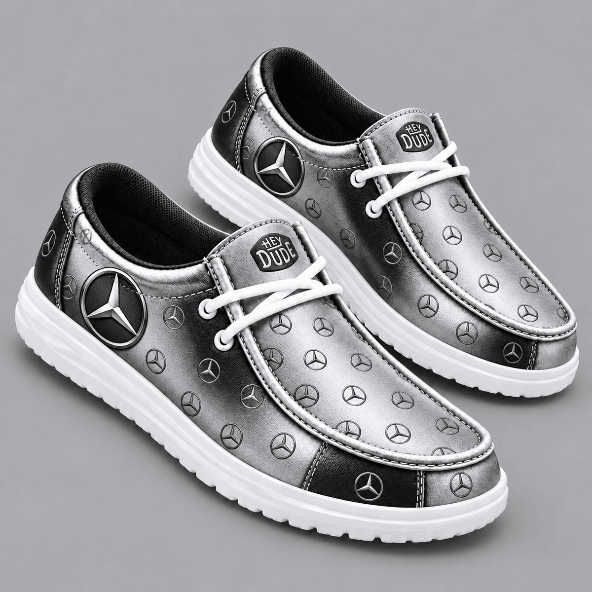 Mercedes-Benz Premium Men's Luxury Geometric Monogram Pattern Hey Dude Style Casual Slip-On Loafers Lightweight Comfort Walking Shoes NDN cover