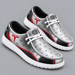Tesla Premium Men's Luxury Geometric Monogram Pattern Hey Dude Style Casual Slip-On Loafers Lightweight Comfort Walking Shoes NDN cover