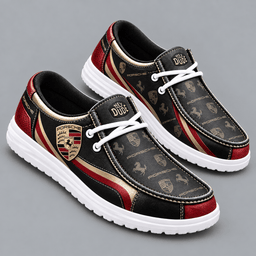 Porsche Premium Men's Luxury Geometric Monogram Pattern Hey Dude Style Casual Slip-On Loafers Lightweight Comfort Walking Shoes NDN cover