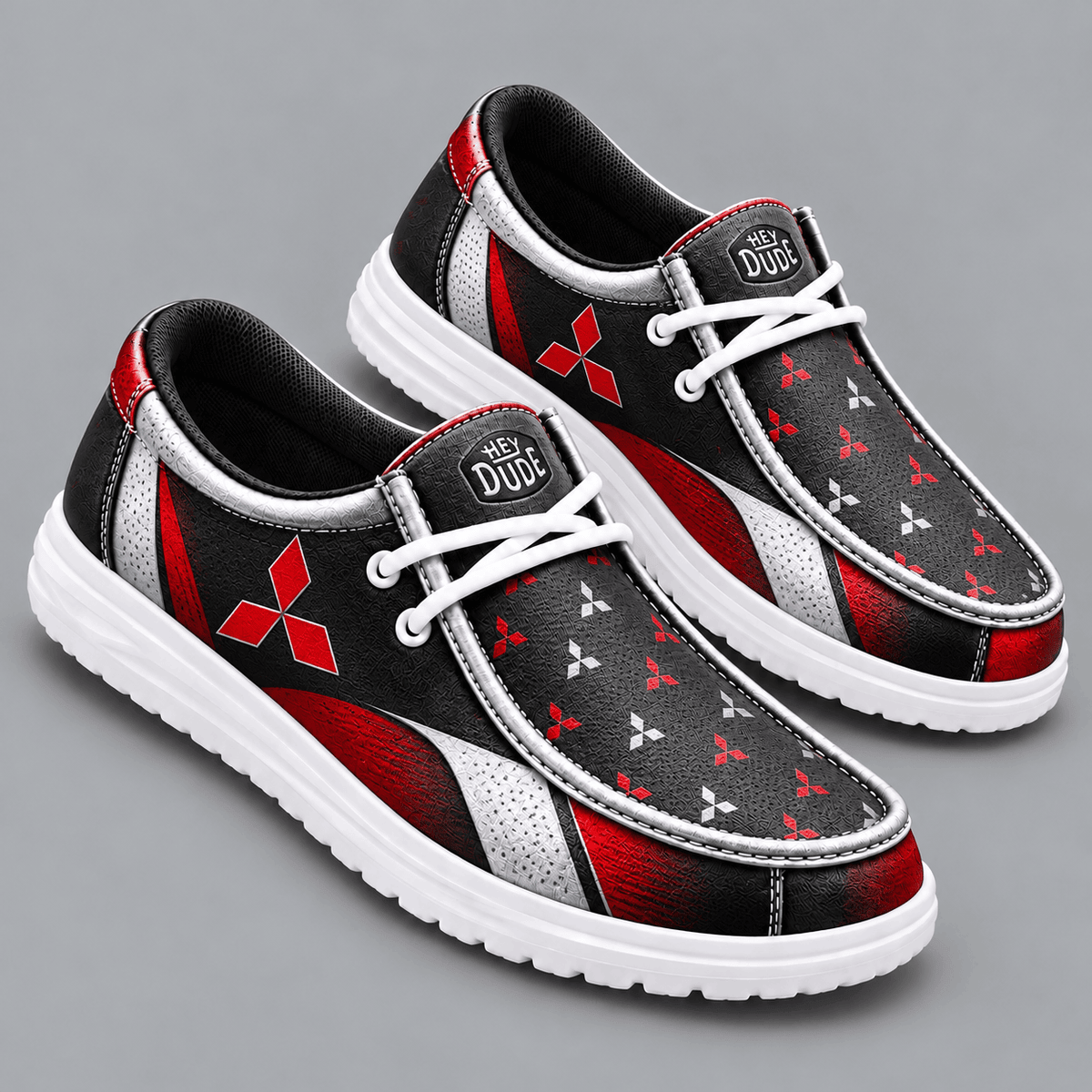 Mitsubishi Premium Men's Luxury Geometric Monogram Pattern Hey Dude Style Casual Slip-On Loafers Lightweight Comfort Walking Shoes NDN cover