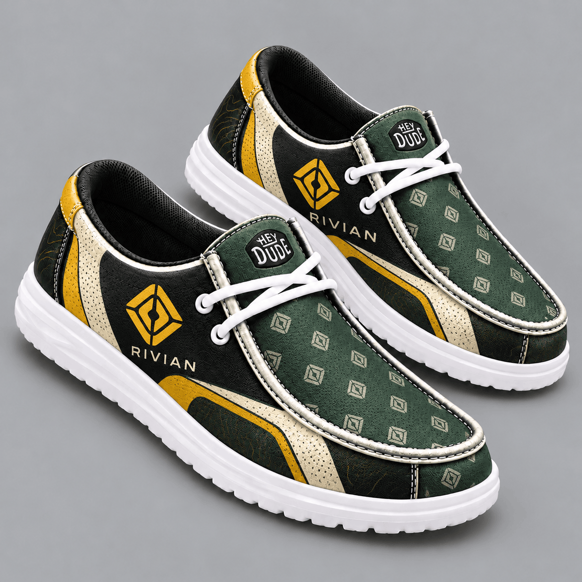 Rivian Premium Men's Luxury Geometric Monogram Pattern Hey Dude Style Casual Slip-On Loafers Lightweight Comfort Walking Shoes NDN cover