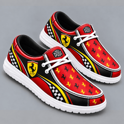 Ferrari Premium Men's Luxury Geometric Monogram Pattern Hey Dude Style Casual Slip-On Loafers Lightweight Comfort Walking Shoes NDN cover