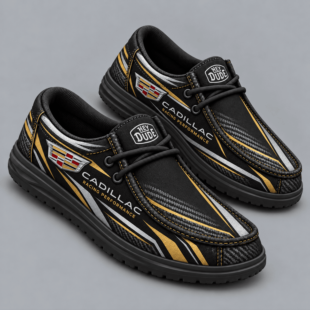 Cadillac | Premium Men's Carbon Fiber Velocity Stripe Graphic Hey Dude Style Casual Slip-On Loafers Lightweight Comfort Walking Shoes NDN cover