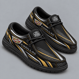 Cadillac | Premium Men's Carbon Fiber Velocity Stripe Graphic Hey Dude Style Casual Slip-On Loafers Lightweight Comfort Walking Shoes NDN cover