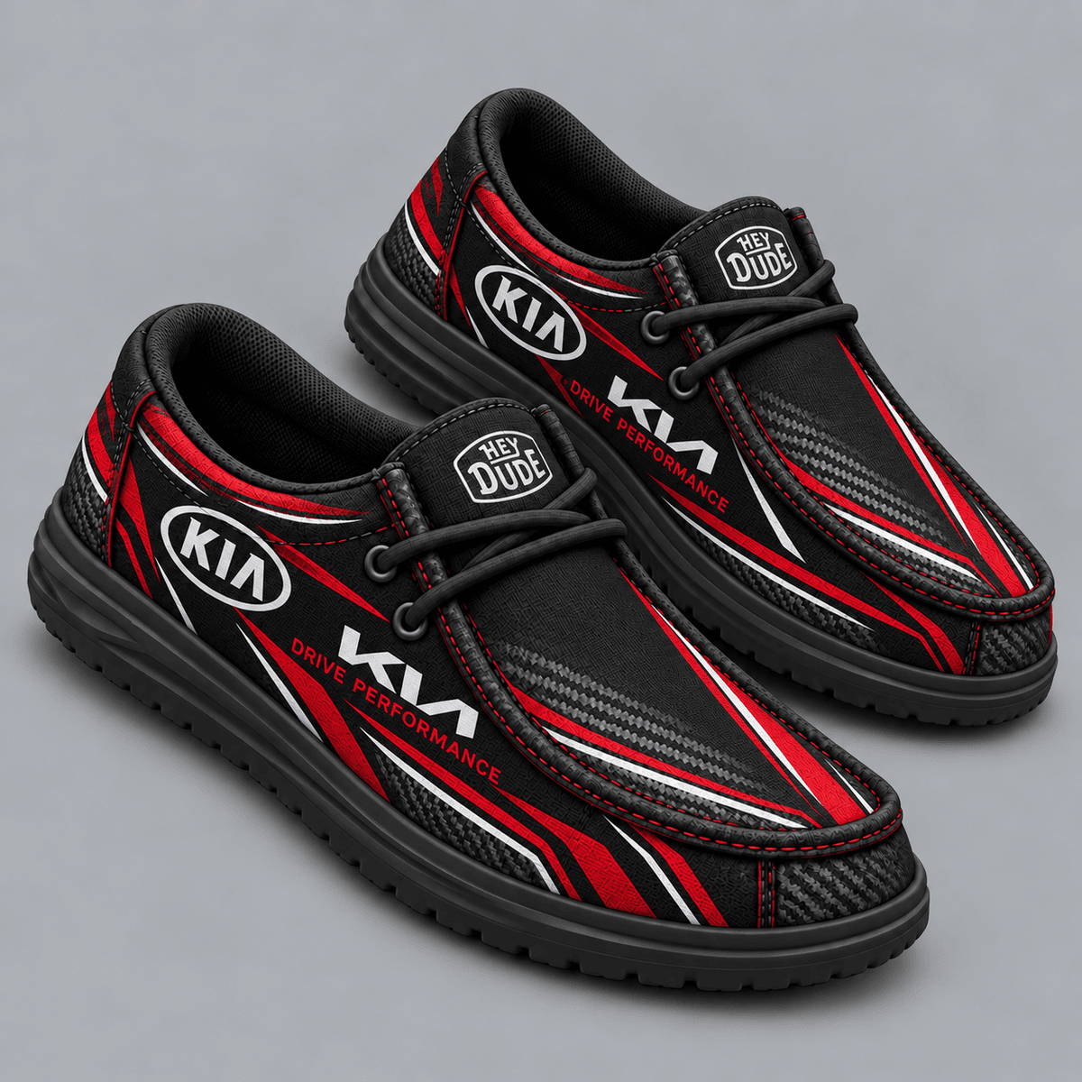 Kia | Premium Men's Carbon Fiber Velocity Stripe Graphic Hey Dude Style Casual Slip-On Loafers Lightweight Comfort Walking Shoes NDN cover