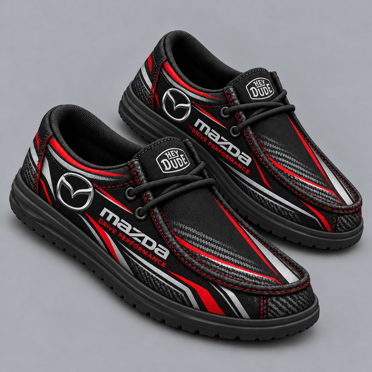 Mazda | Premium Men's Carbon Fiber Velocity Stripe Graphic Hey Dude Style Casual Slip-On Loafers Lightweight Comfort Walking Shoes NDN cover