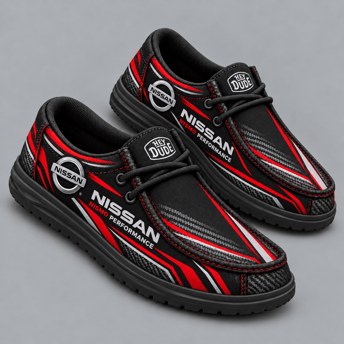 Nissan | Premium Men's Carbon Fiber Velocity Stripe Graphic Hey Dude Style Casual Slip-On Loafers Lightweight Comfort Walking Shoes NDN cover