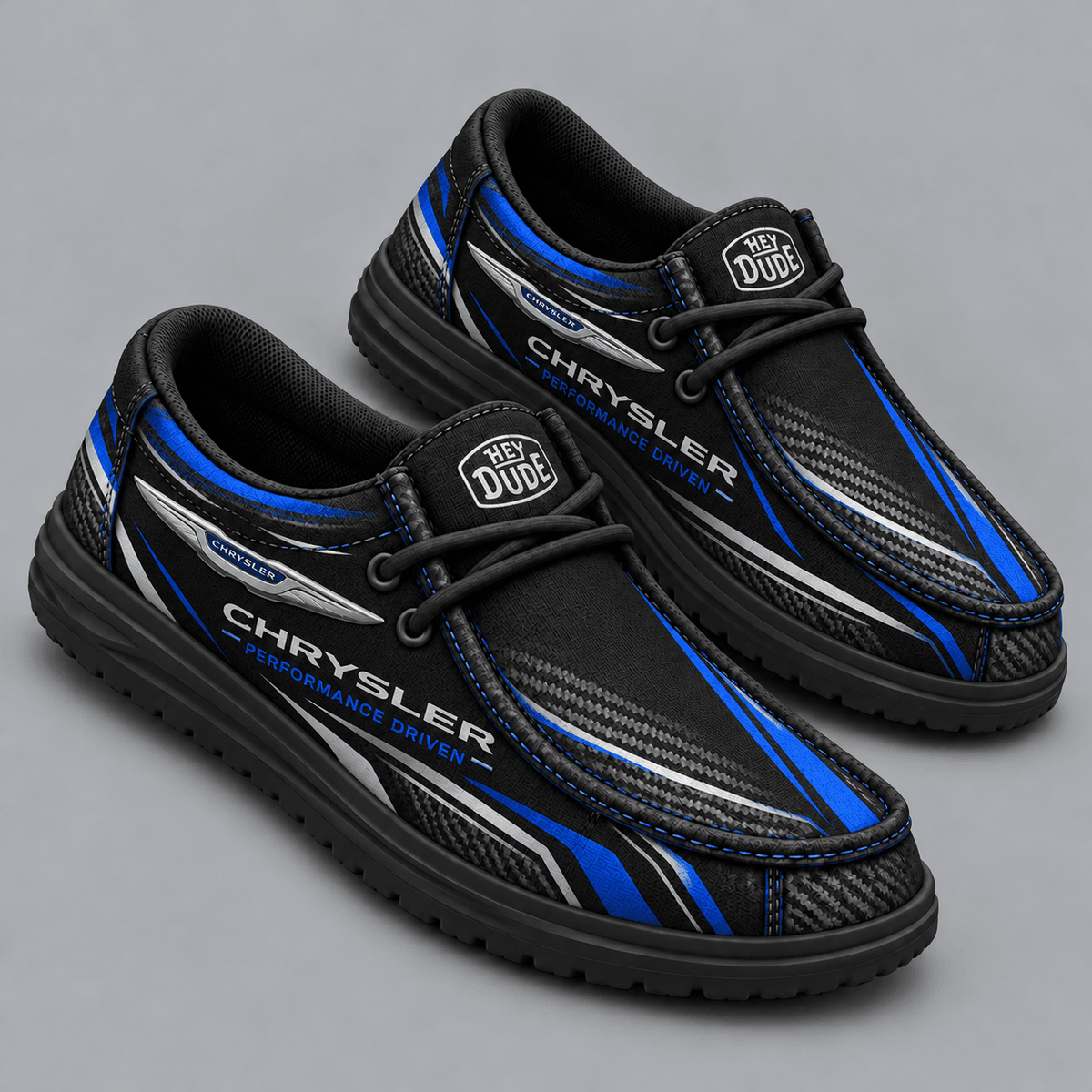 Chrysler | Premium Men's Carbon Fiber Velocity Stripe Graphic Hey Dude Style Casual Slip-On Loafers Lightweight Comfort Walking Shoes NDN cover