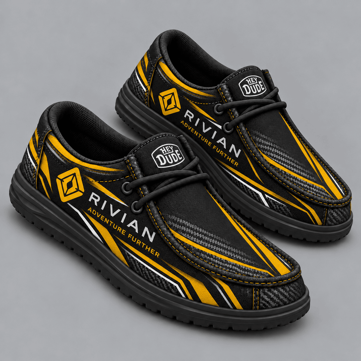 Rivian | Premium Men's Carbon Fiber Velocity Stripe Graphic Hey Dude Style Casual Slip-On Loafers Lightweight Comfort Walking Shoes NDN cover