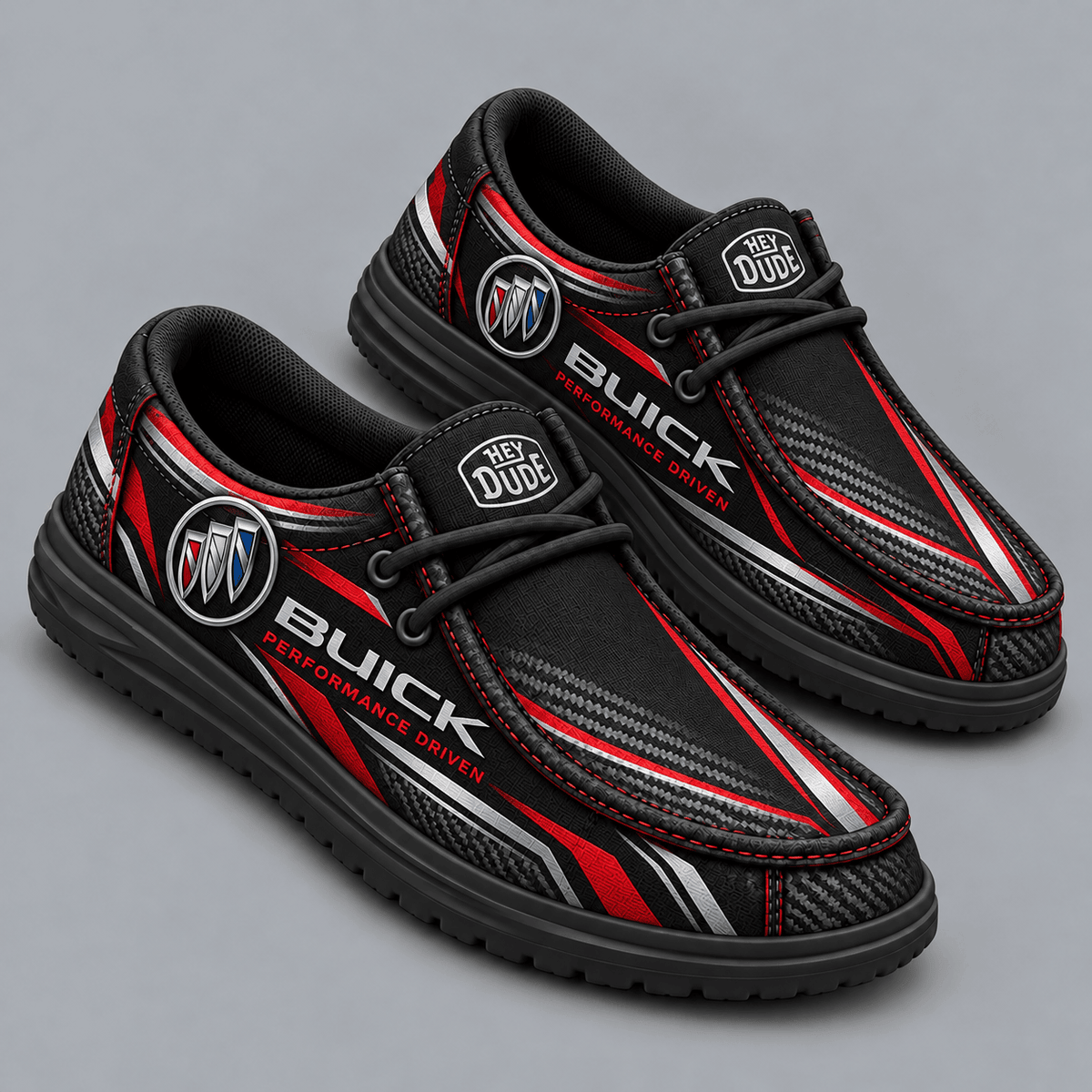 Buick | Premium Men's Carbon Fiber Velocity Stripe Graphic Hey Dude Style Casual Slip-On Loafers Lightweight Comfort Walking Shoes NDN cover