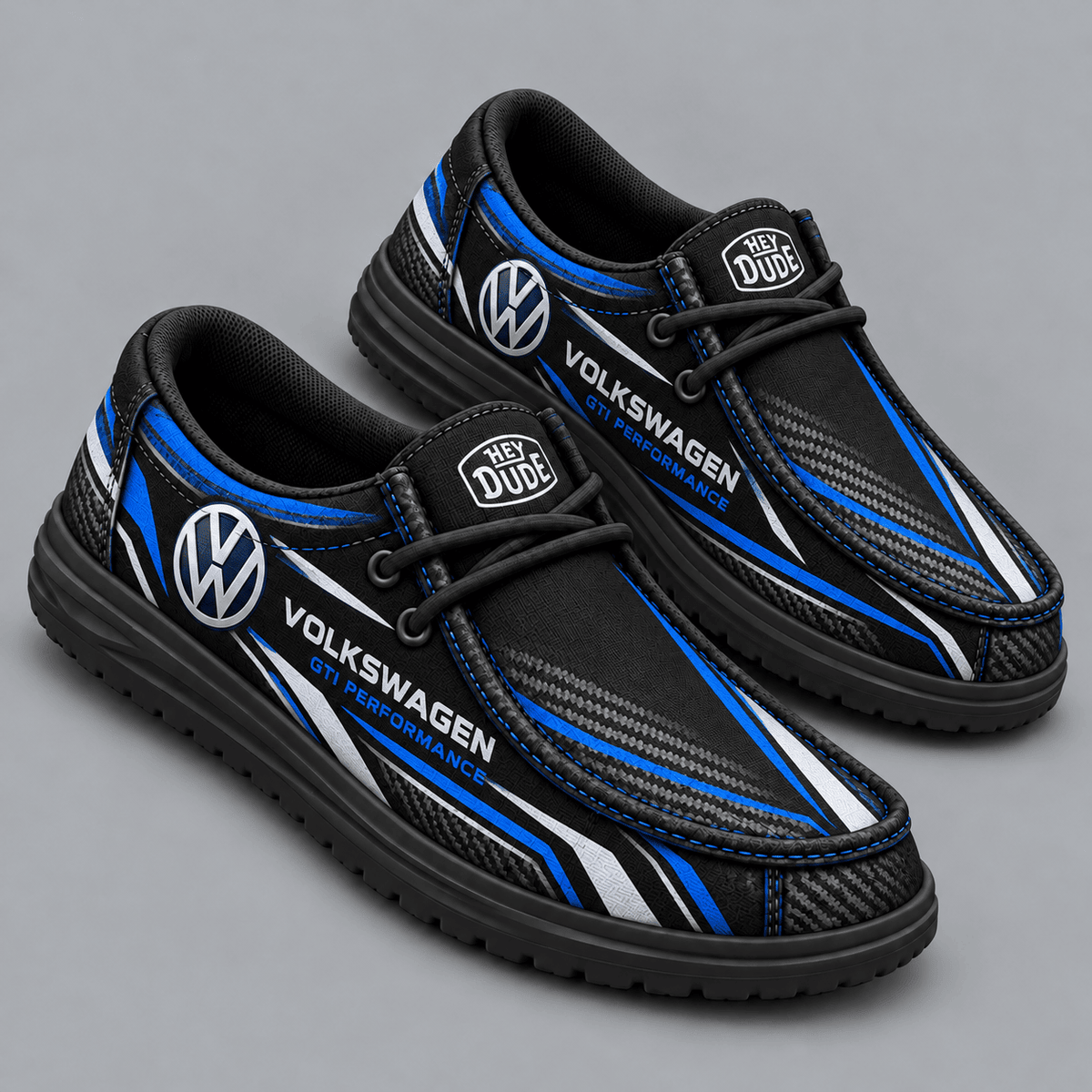 Volkswagen | Premium Men's Carbon Fiber Velocity Stripe Graphic Hey Dude Style Casual Slip-On Loafers Lightweight Comfort Walking Shoes NDN cover