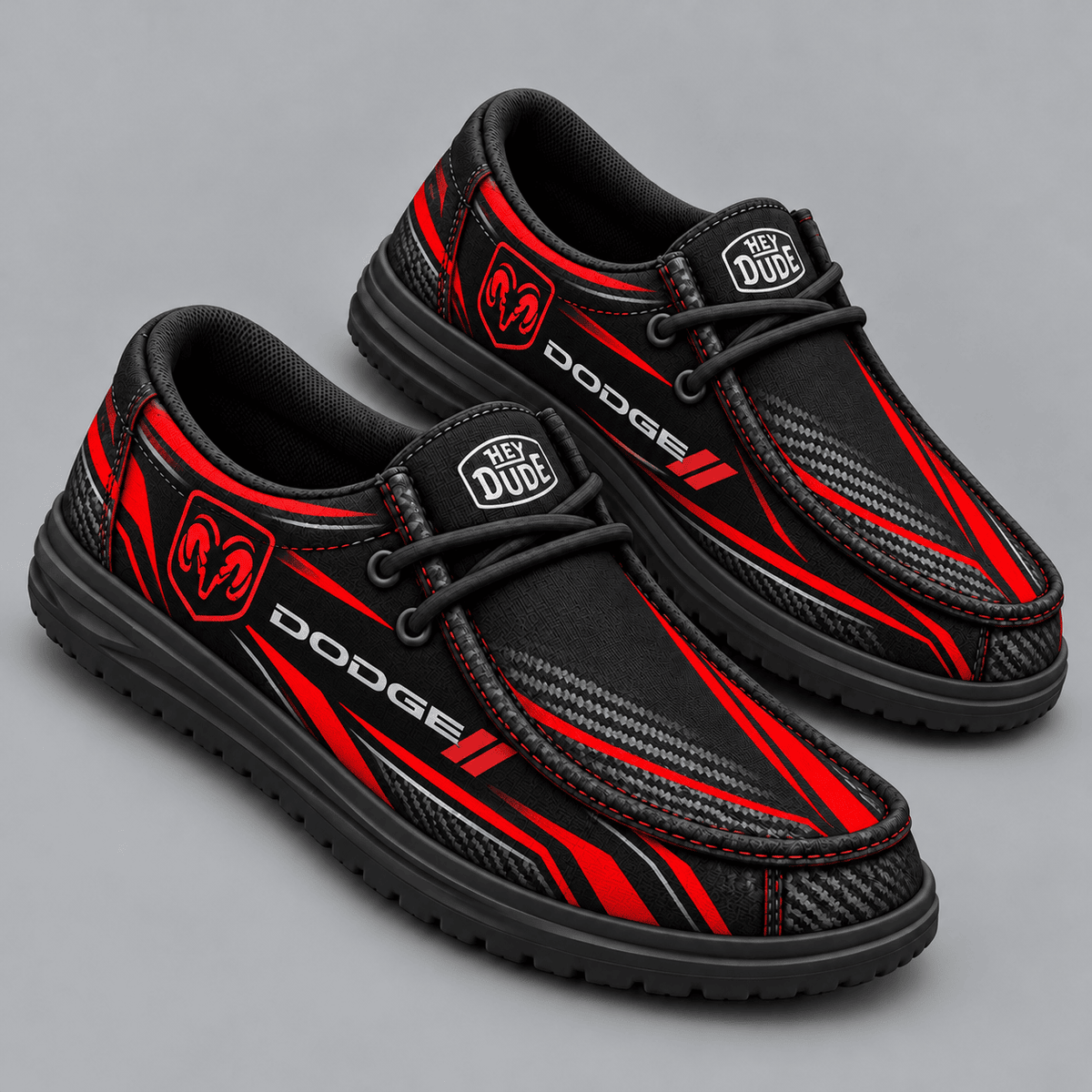 Dodge | Premium Men's Carbon Fiber Velocity Stripe Graphic Hey Dude Style Casual Slip-On Loafers Lightweight Comfort Walking Shoes NDN cover