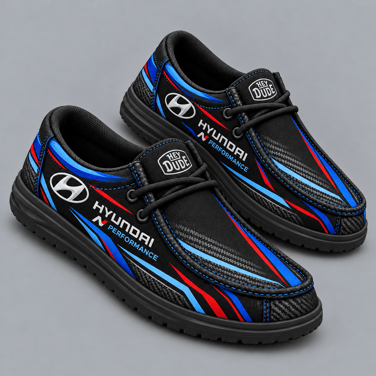 Hyundai | Premium Men's Carbon Fiber Velocity Stripe Graphic Hey Dude Style Casual Slip-On Loafers Lightweight Comfort Walking Shoes NDN cover