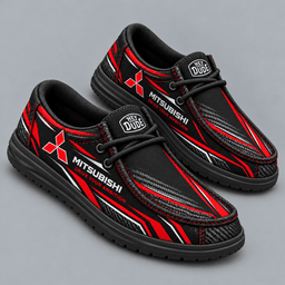 Mitsubishi | Premium Men's Carbon Fiber Velocity Stripe Graphic Hey Dude Style Casual Slip-On Loafers Lightweight Comfort Walking Shoes NDN cover