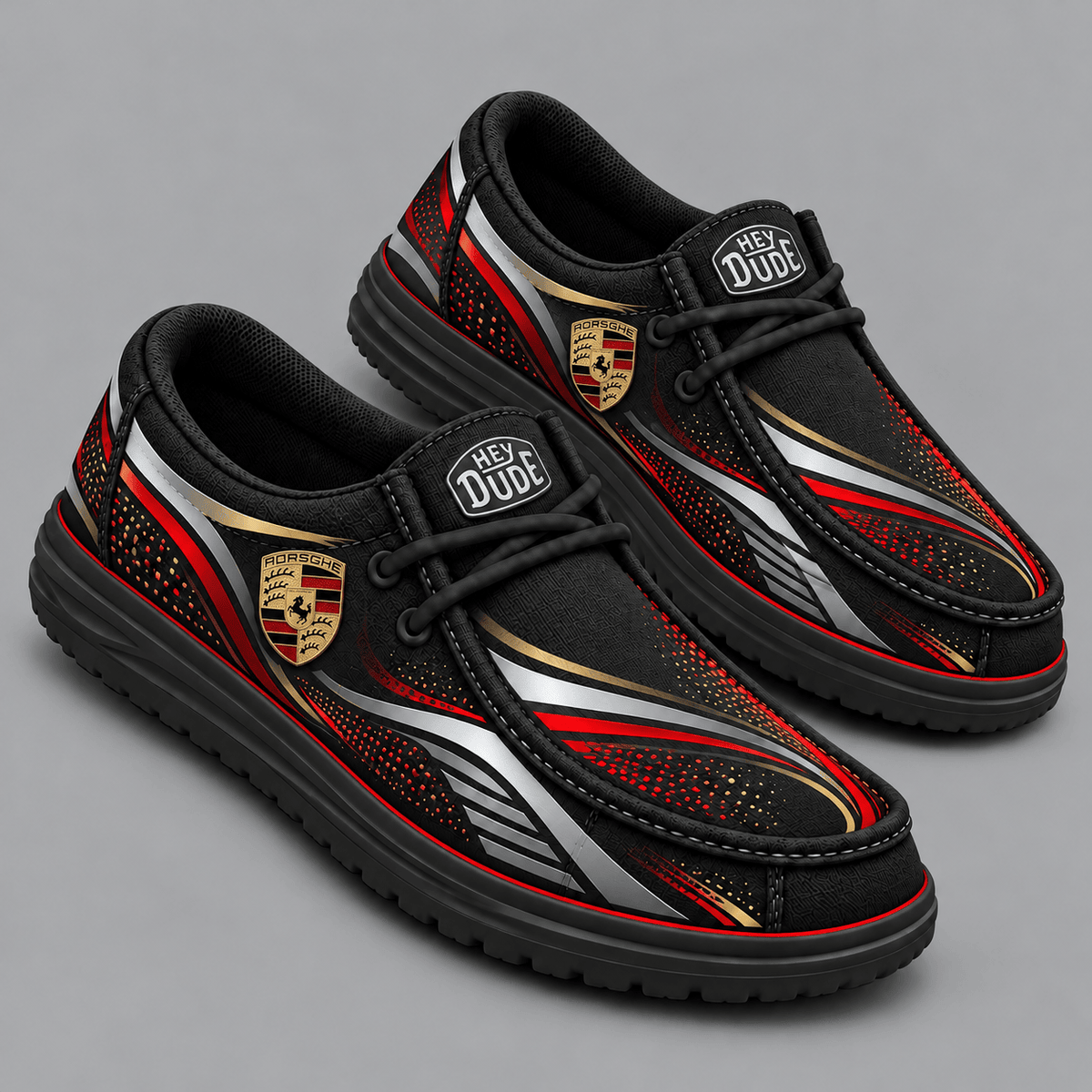 Porsche | Premium Men's Aero Motion Speedline Graphic Hey Dude Style Casual Slip-On Loafers Lightweight Comfort Walking Shoes NDN cover
