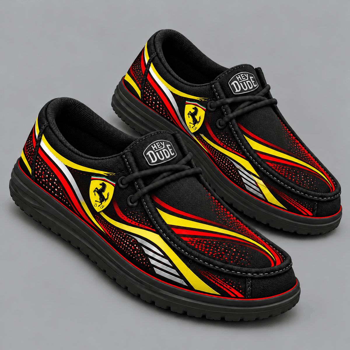 Ferrari | Premium Men's Aero Motion Speedline Graphic Hey Dude Style Casual Slip-On Loafers Lightweight Comfort Walking Shoes NDN cover