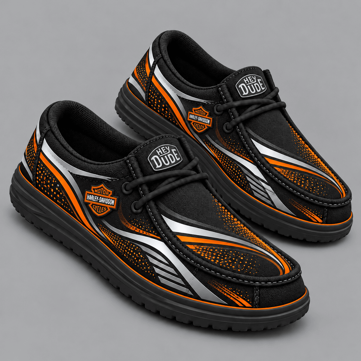 Harley-Davidson | Premium Men's Aero Motion Speedline Graphic Hey Dude Style Casual Slip-On Loafers Lightweight Comfort Walking Shoes NDN cover