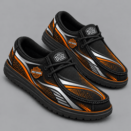 Harley-Davidson | Premium Men's Aero Motion Speedline Graphic Hey Dude Style Casual Slip-On Loafers Lightweight Comfort Walking Shoes NDN cover