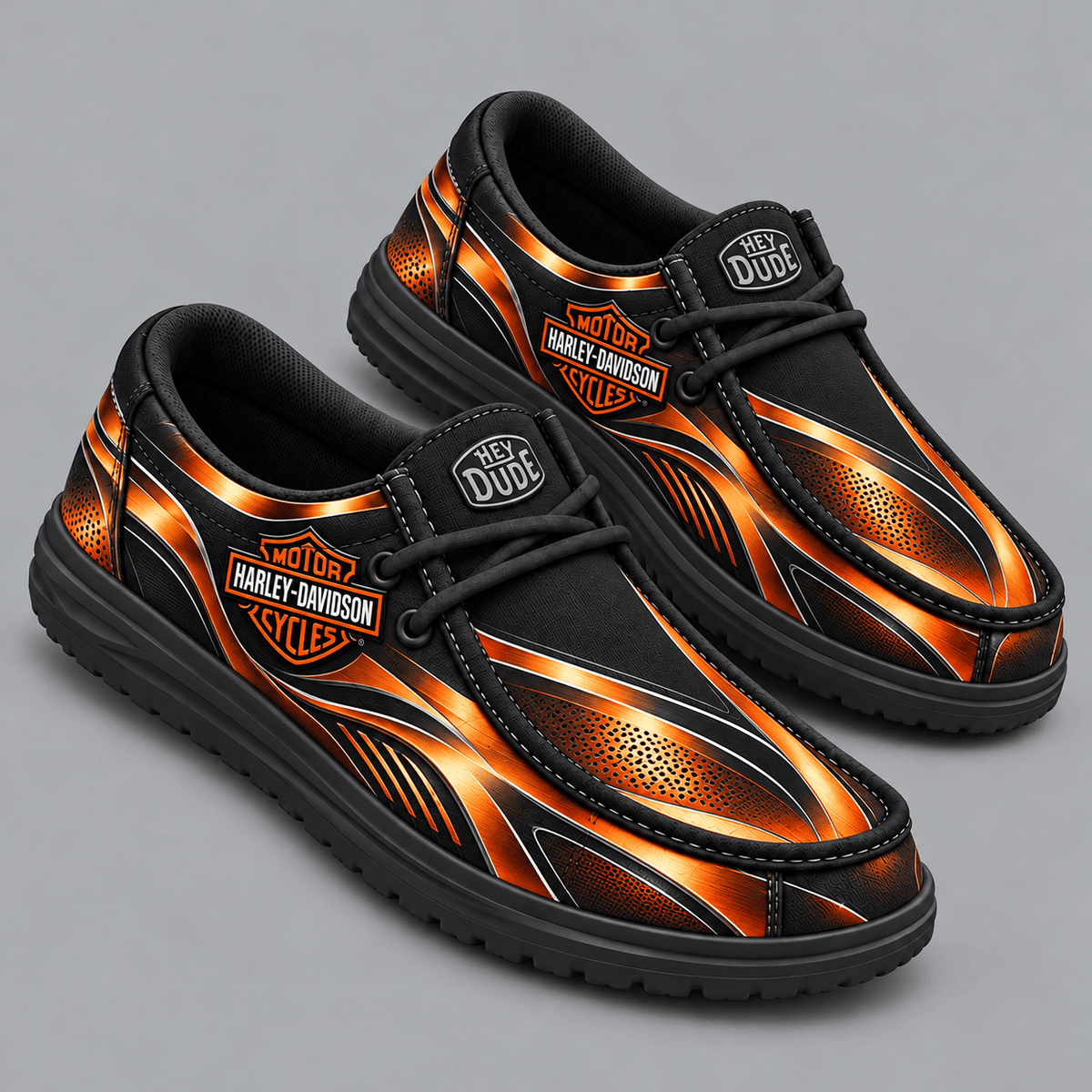 Harley-Davidson | Premium Men's Dynamic Racing Stripe Graphic Hey Dude Style Casual Slip-On Loafers Lightweight Comfort Walking Shoes NDN cover