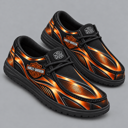 Harley-Davidson | Premium Men's Dynamic Racing Stripe Graphic Hey Dude Style Casual Slip-On Loafers Lightweight Comfort Walking Shoes NDN cover
